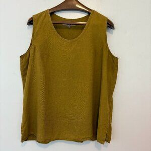 Flax Sleeveless Tank Top Womens Large Tan Linen